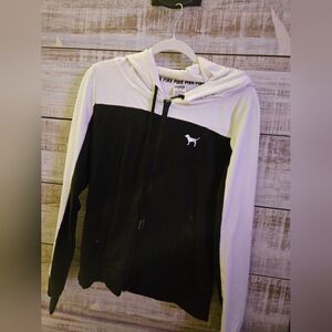 PINK Victoria's Secret Black and White Hoodie Jacket Size M